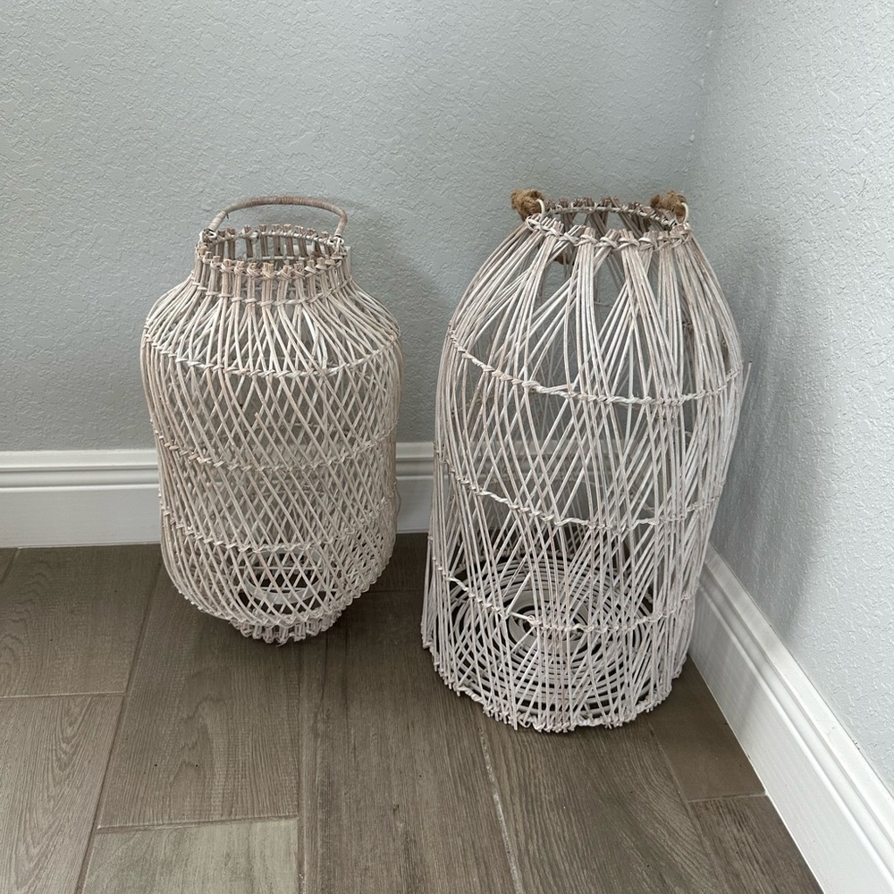 11 total White wicker lanterns - excellent condition -$40 each